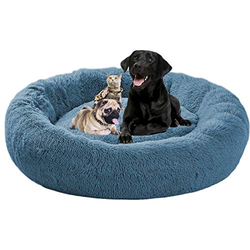 ping bu Beruhigendes Hundebett, flauschig, groß, waschbar, Donut-XL-Hundebett für mittelgroße Hunde, Welpen, Katzen, XXL, extra großes Hundebett, Anti-Angstzustände (3XL-120 cm, blau) von ping bu