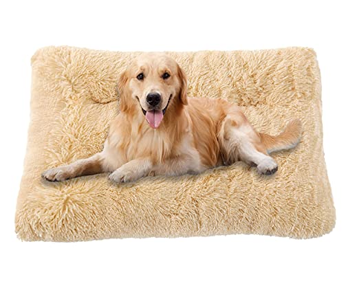 ping bu Große Hundebett-Kistenmatratze, ultraweiche, flauschige Hundematratze, rutschfest, waschbar, mittelgroß, Angstlinderung, Baumwoll-Hundekissen (S-55 x 40 cm, Beige) von ping bu