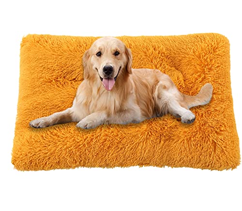ping bu Große Hundebett-Kistenmatratze, ultraweiche, flauschige Hundematratze, rutschfest, waschbar, mittelgroß, Angstlinderung, Baumwoll-Hundekissen (XXXL-125 x 85 cm, Orange) von ping bu