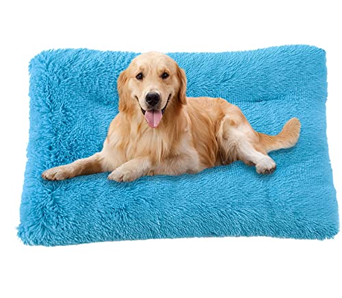 ping bu Große Hundebett-Kistenmatratze, ultraweiche, flauschige Hundematratze, rutschfest, waschbar, mittelgroß, Angstlinderung, Baumwoll-Hundekissen (XXXL-125 x 85 cm, blau) von ping bu