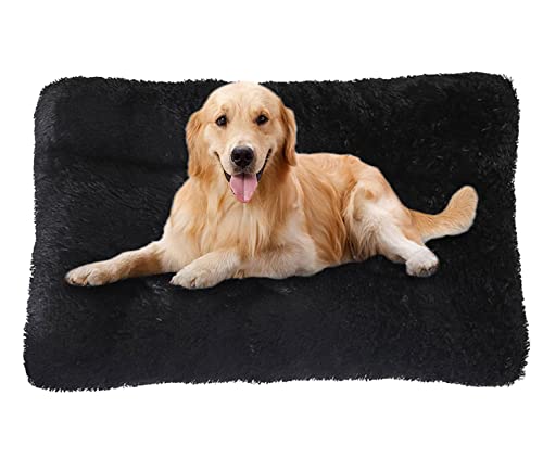 ping bu Große Hundebett-Kistenmatratze, ultraweiche, flauschige Hundematratze, rutschfest, waschbar, mittelgroß, Angstlinderung, Baumwolle, Hundekissen (XXL-110 x 75 cm, schwarz) von ping bu