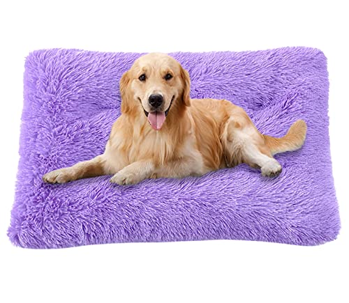 ping bu Große Hundebett-Kistenmatratze, ultraweiche, flauschige Hundematratze, rutschfest, waschbar, mittelgroß, Angstlinderung, Baumwolle, Hundekissen (XXXL-125 x 85 cm, Violett) von ping bu