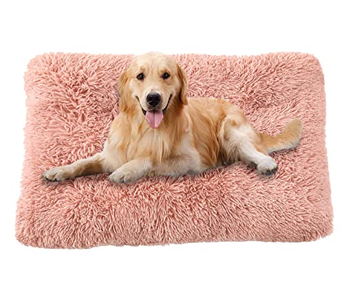 ping bu Große Hundebett-Kistenmatratze, ultraweiche, flauschige Hundematratze, rutschfestes, waschbares Hundebett, mittlere Angstlinderung, Baumwoll-Hundekissen (L-80 x 55 cm, rosa A) von ping bu