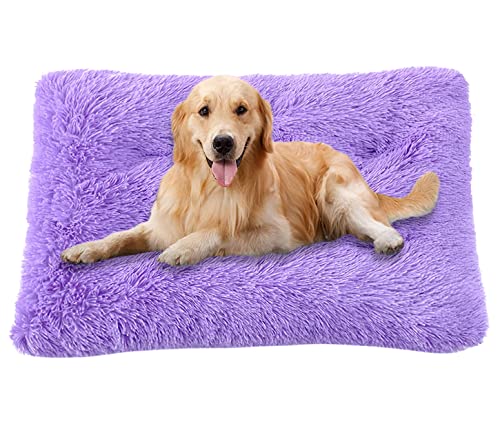 ping bu Große Hundebett-Kistenmatratze, ultraweiche, flauschige Hundematratze, rutschfestes, waschbares Hundebett, mittlere Angstlinderung, Baumwoll-Hundekissen (M-65 x 50 cm, lila) von ping bu