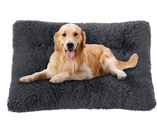 ping bu Große Hundebett-Kistenmatratze, ultraweiche, flauschige Hundematratze, rutschfestes, waschbares Hundebett, mittlere Angstlinderung, Baumwoll-Hundekissen (XL-95 x 65 cm, dunkelgrau) von ping bu