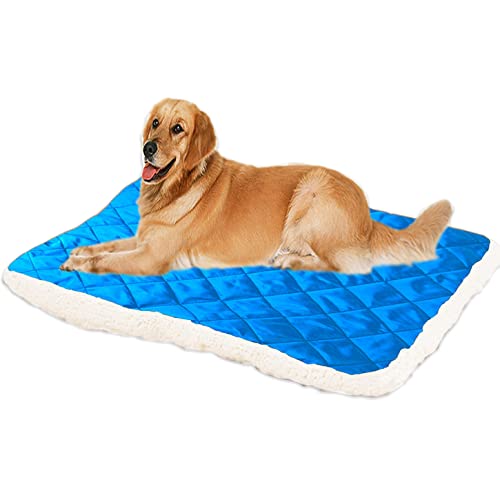 ping bu Große Hundebett-Matratze, weiches, warmes Sherpa-Fleece, wendbares Hundebett, beruhigendes Katzenbett, waschbares Hundekissen (47 x 34 cm, blau) von ping bu