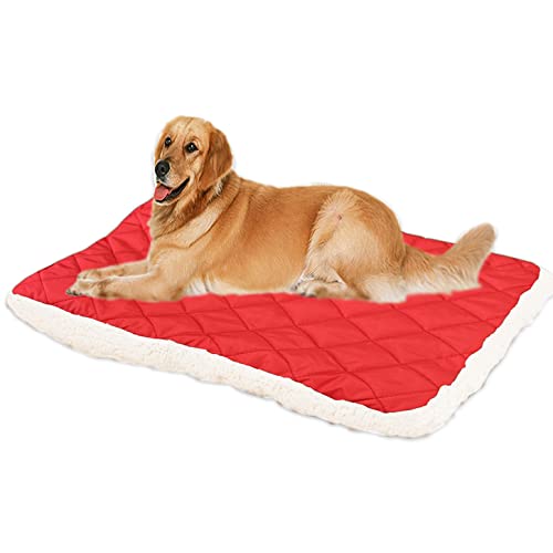 ping bu Große Hundebett-Matratze, weiches, warmes Sherpa-Fleece, wendbares Hundebett, beruhigendes Katzenbett, waschbares Hundekissen (85 x 65 cm, rot) von ping bu