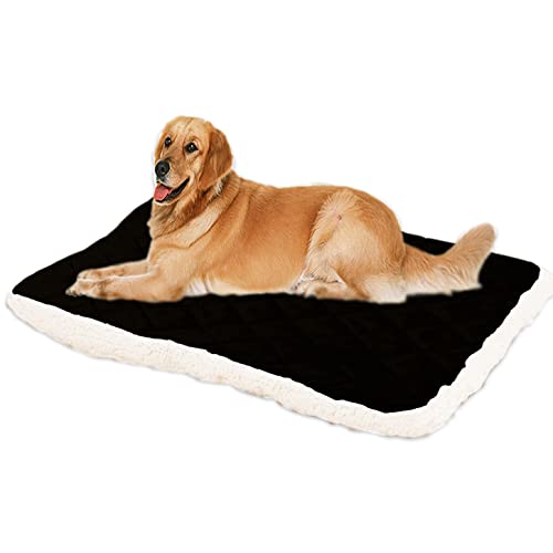 ping bu Große Hundebettmatratze, weiches, warmes Sherpa-Fleece, wendbares Hundebett, beruhigendes Katzenbett, waschbares Hundekissen (100 x 80 cm, schwarz) von ping bu