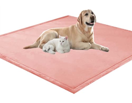 ping bu Großes Hundebett, Haustierkissen, weicher, warmer Korallensamt, rutschfester Teppich, beruhigender Katzenbett, waschbar, Hundekissen, Bodenmatte (120 x 120 x 2 cm, Rosa) von ping bu