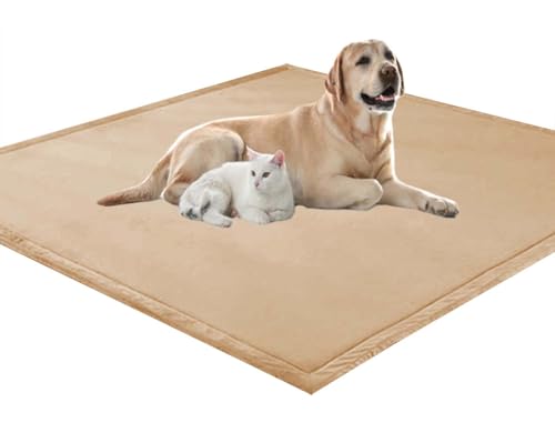 ping bu Großes Hundebett, Haustierkissen, weicher, warmer Korallensamt, rutschfester Teppich, beruhigender Katzenbett, waschbar, Hundekissen, Bodenmatte (70 x 150 x 2 cm, Khaki) von ping bu