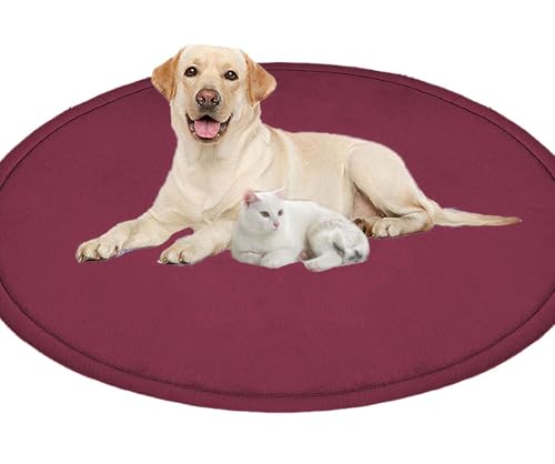 ping bu Großes Hundebett, Haustiermatte, rund, weich, warm, Korallensamt, rutschfester Teppich, beruhigend, für den Innenbereich, waschbar, Hundekissen, Bodenmatte (120 cm, Rot) von ping bu