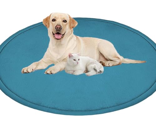 ping bu Großes Hundebett, Haustiermatte, rund, weich, warm, Korallensamt, rutschfester Teppich, beruhigend, für den Innenbereich, waschbar, Hundekissen, Bodenmatte (120 cm, blau) von ping bu