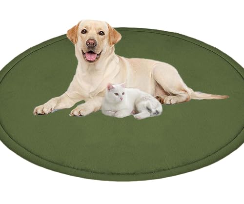 ping bu Großes Hundebett, Haustiermatte, rund, weich, warm, Korallensamt, rutschfester Teppich, beruhigend, für den Innenbereich, waschbar, Hundekissen, Bodenmatte (130 cm, Dunkelgrün) von ping bu