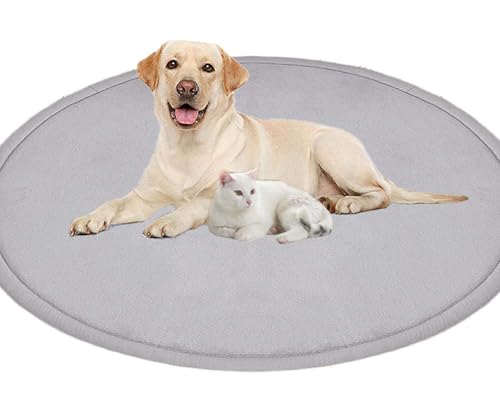 ping bu Großes Hundebett, Haustiermatte, rund, weich, warm, Korallensamt, rutschfester Teppich, beruhigend, für den Innenbereich, waschbar, Hundekissen, Bodenmatte (140 cm, Grau) von ping bu