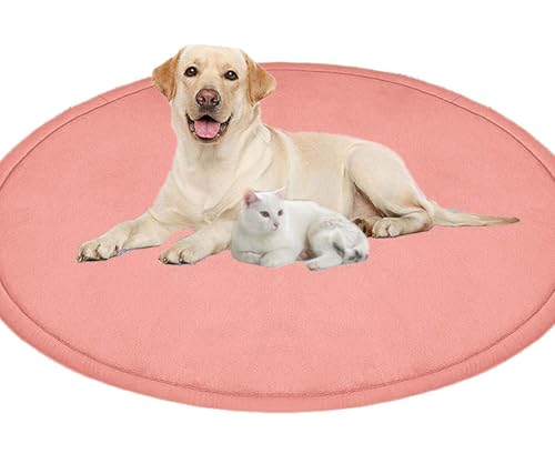 ping bu Großes Hundebett, Haustiermatte, rund, weich, warm, Korallensamt, rutschfester Teppich, beruhigend, für den Innenbereich, waschbar, Hundekissen, Bodenmatte (140 cm, Rosa) von ping bu