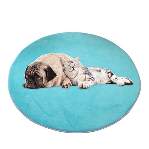 ping bu Großes Hundebett, Haustiermatte, rund, weich, warm, Plüsch, rutschfest, beruhigend, für den Innenbereich, waschbar, Hundekissen, Bodenmatte (100 x 100 cm, Hellblau) von ping bu