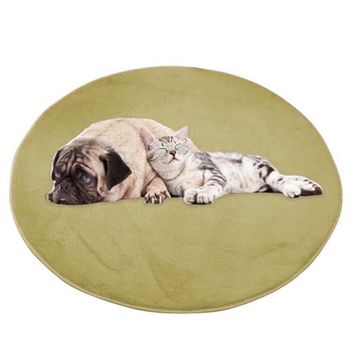 ping bu Großes Hundebett, Haustiermatte, rund, weich, warm, Plüsch, rutschfest, beruhigend, für den Innenbereich, waschbar, Hundekissen, Bodenmatte (120 x 120 cm, Grün) von ping bu