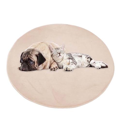 ping bu Großes Hundebett, Haustiermatte, rund, weich, warm, Plüsch, rutschfest, beruhigend, für den Innenbereich, waschbar, Hundekissen, Bodenmatte (150 x 150 cm, Beige) von ping bu