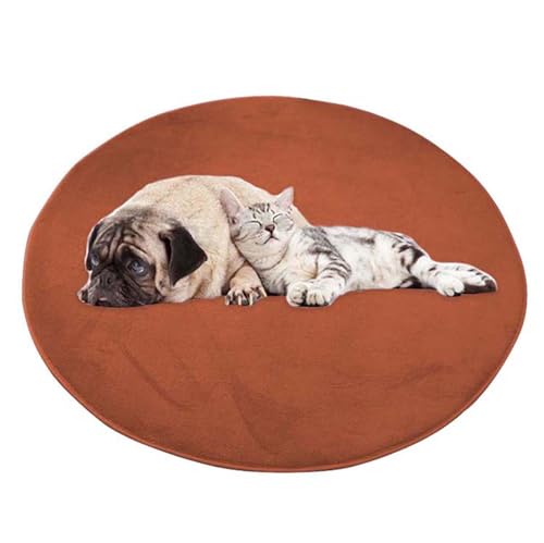 ping bu Großes Hundebett, Haustiermatte, rund, weich, warm, Plüsch, rutschfest, beruhigend, für den Innenbereich, waschbar, Hundekissen, Bodenmatte (150 x 150 cm, Braun) von ping bu