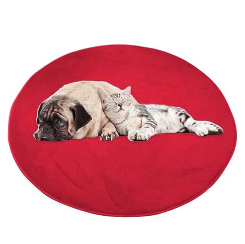 ping bu Großes Hundebett, Haustiermatte, rund, weich, warm, Plüsch, rutschfest, beruhigend, für den Innenbereich, waschbar, Hundekissen, Bodenmatte (160 x 160 cm, Rot) von ping bu