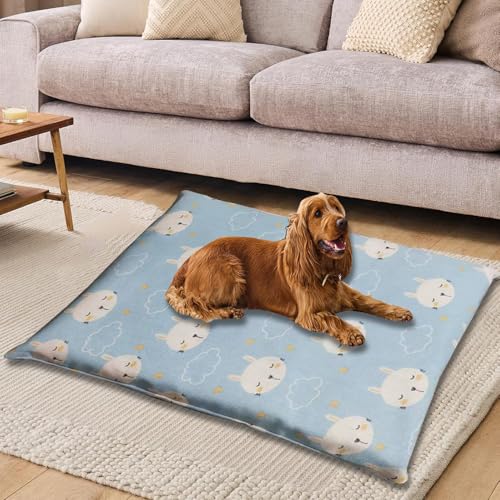 ping bu Großes Hundebett, waschbar, luxuriöse Hundematte mit abnehmbarem Bezug, Haustierkissen, weiches Hundekissen, Schlafkissen, Haustierbetten, Kistenmatratze (Hellblau A, 50 x 70 cm) von ping bu