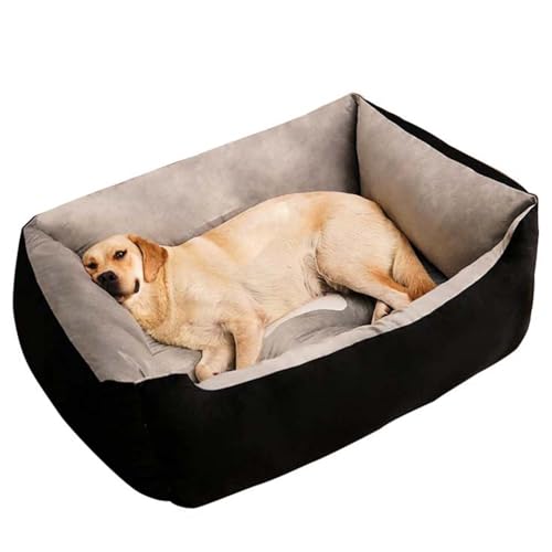 ping bu Großes Hundebett, waschbar, orthopädisches Hundebett, Sofa, rechteckig, beruhigend, weich, Anti-Angst, für Hunde, Katzen, Welpenmatte (120 x 90 cm, Schwarz) von ping bu