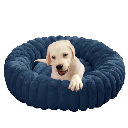 ping bu Großes Plüsch-Hundebett, beruhigendes Donut-Hundebett, Sofakissen, waschbar, wärmend, rund, für den Innenbereich, schlafende Hunde und Katzen, rutschfest (Blau, 90 cm) von ping bu