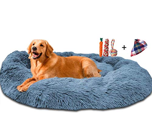 ping bu Hundebett / Sofa, Größe M, für Hundekörbe, Betten, Kissen, extra groß, Donut, beruhigendes Bett (110 cm - XXL, blau) von ping bu