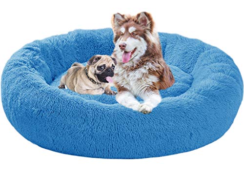 ping bu Hundebett Flauschig Donut Tierbett,Deluxe Round Pet Bett Haustier-Nest für Hunde und Katzen,Hund Bett Haustierbett Plüsch Weich,rutschfeste wasserdichte Basis (100cm,Blau) von ping bu