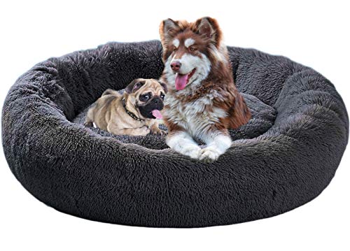 ping bu Hundebett Flauschig Donut Tierbett,Deluxe Round Pet Bett Haustier-Nest für Hunde und Katzen,Hund Bett Haustierbett Plüsch Weich,rutschfeste wasserdichte Basis (120cm,Dunkelgrau) von ping bu