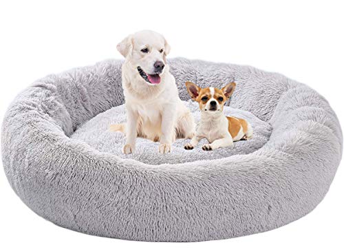 ping bu Hundebett Plüsch weich,warm Donut Haustierbett für Hund Flauschiges kuscheliges Schlafbett hundebett flauschig große Hunde für klein-mittelgroße Hunde maschinenwaschbar (120cm,Hellgrau) von ping bu