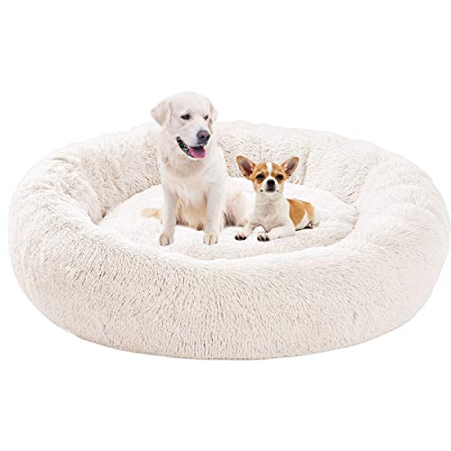 ping bu Hundebett Plüsch weich,warm Donut Haustierbett für Hund Flauschiges kuscheliges Schlafbett hundebett flauschig große Hunde für klein-mittelgroße Hunde maschinenwaschbar (120cm,Weiß) von ping bu