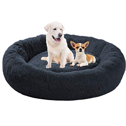 ping bu Hundebett Plüsch weich,warm Donut Haustierbett für Hund Flauschiges kuscheliges Schlafbett hundebett flauschig große Hunde für klein-mittelgroße Hunde maschinenwaschbar (100cm,Dunkelgrau) von ping bu