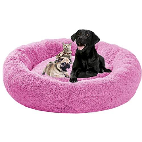 ping bu Hundebett für große Hunde, XL, Plüsch, extra groß, Kissen 110/120 cm, beruhigendes orthopädisches Hundebett, Donut für mittelgroße und kleine Hunde, Größe XL 80/100 cm, waschbar (130 cm, Pink) von ping bu