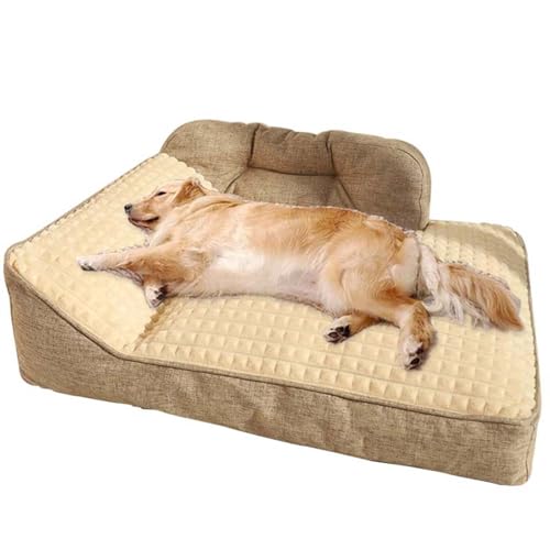 ping bu Hundebetten, groß, waschbar, weich, dick, beruhigend, rechteckig, orthopädisches Haustierbett, Couch, Sofa für mittelgroße Hunde, Katzen, rutschfest, Beige, 120 x 90 x 25 cm von ping bu