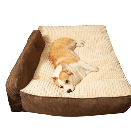 ping bu Hundebetten, groß, waschbar, weich, dick, beruhigend, rechteckig, orthopädisches Haustierbett, Couch, Sofa für mittelgroße Hunde, Katzen, rutschfest, Braun, 120 x 90 x 25 cm von ping bu