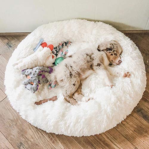 ping bu Mittelgroßes Hundebett, Sofa, Haustierbetten für Hundekörbe, Betten, Kissen, extra groß, Donut-Bett, beruhigendes Bett (120 cm - 3XL, weiß) von ping bu