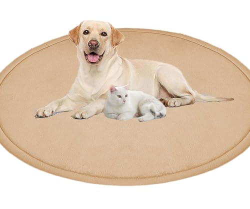 ping bu Runde Haustiermatte für Hunde und Haustiere, groß, weich, warm, Korallensamt, rutschfest, beruhigend, für den Innenbereich, Katze, waschbar, Bodenkissen (130 cm, Khaki) von ping bu