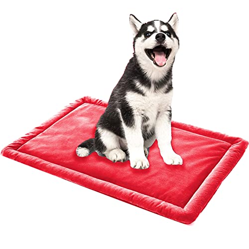 ping bu Weiches, warmes Hundebett, Haustiermatte, Hunde- und Katzenbett, Schlafmatte, Angstlinderung, waschbare Baumwolle, Hundematratze, doppelseitiges Hundekissen (44 cm x 60 cm, rot) von ping bu