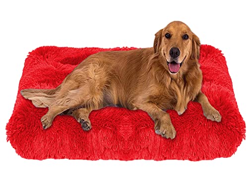 ping bu Weiches Plüsch-Hundebett, Größe M, extra groß, Hundebett, Matratze, waschbar, flauschig, gemütlich, Hundekissen, beruhigend, Katze, Hundebett, Matte (L - 67 x 60 cm, Rot) von ping bu