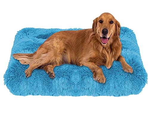 ping bu Weiches Plüsch-Hundebett, Größe M, extra groß, Hundebett, Matratze, waschbar, flauschig, gemütlich, Hundekissen, beruhigend, Katze, Hundebett, Matte (L - 67 x 60 cm, blau) von ping bu