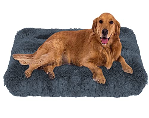 ping bu Weiches Plüsch-Hundebett, Größe M, extra groß, Hundebett, Matratze, waschbar, flauschig, gemütlich, Hundekissen, beruhigend, Katze, Hundebett, Matte (M-56 x 50 cm, Dunkelgrau) von ping bu