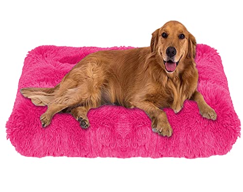 ping bu Weiches Plüsch-Hundebett, Größe M, extra groß, Hundebett, Matratze, waschbar, flauschig, gemütlich, Hundekissen, beruhigendes Katzen- und Hundebett, Matte (XXL-110 x 80 cm, Rosenrot) von ping bu