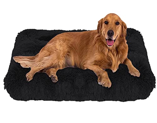 ping bu Weiches Plüsch-Hundebett, Hund Zubehör, Größe M, extra groß, waschbar, flauschig, gemütlich, Hundekissen, beruhigend, Katze, Matte (S-42 x 35 cm, Schwarz) von ping bu