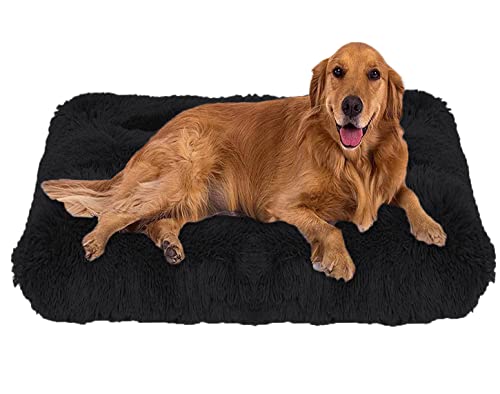 ping bu Weiches Plüsch-Hundebett, Größe M, extra groß, waschbar, flauschig, gemütlich, Hundekissen, beruhigend, Katze, Hundebett, Matte (S-42 x 35 cm, Schwarz) von ping bu