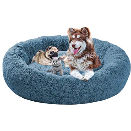 ping bu hundebetten Plüsch weich warm Donut Haustierbett für Hund Flauschiges kuscheliges Schlafbett für klein-mittelgroße Hunde,katzenbett Gross maschinenwaschbar (120 cm,Dunkelblau) von ping bu
