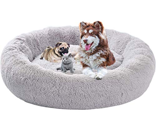 ping bu hundebetten Plüsch weich warm Donut Haustierbett für Hund Flauschiges kuscheliges Schlafbett für klein-mittelgroße Hunde,katzenbett Gross maschinenwaschbar (120 cm,Hellgrau) von ping bu