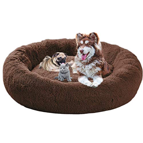 ping bu hundebetten Plüsch weich warm Donut Haustierbett für Hund Flauschiges kuscheliges Schlafbett für klein-mittelgroße Hunde,katzenbett Gross maschinenwaschbar (60 cm,Braun) von ping bu