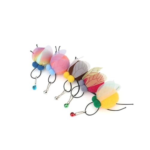 pipisweet 5 kleine Ersatzkopf-Fliegen, Insekten, Katzenspielzeug, Zubehör, lustiger Teaser-Stick, interaktiver Zauberstab, Federkäfer, Haustierspielzeug (C, 5 Stück, zufällig) von pipisweet
