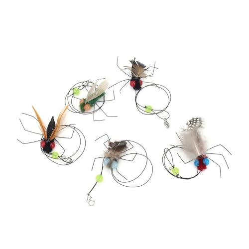 pipisweet 5 kleine Ersatzkopf-Fliegen, Insekten, Katzenspielzeug, Zubehör, lustiger Teaser-Stick, interaktiver Zauberstab, Federkäfer, Haustierspielzeug (D, 5 Stück, zufällig) von pipisweet